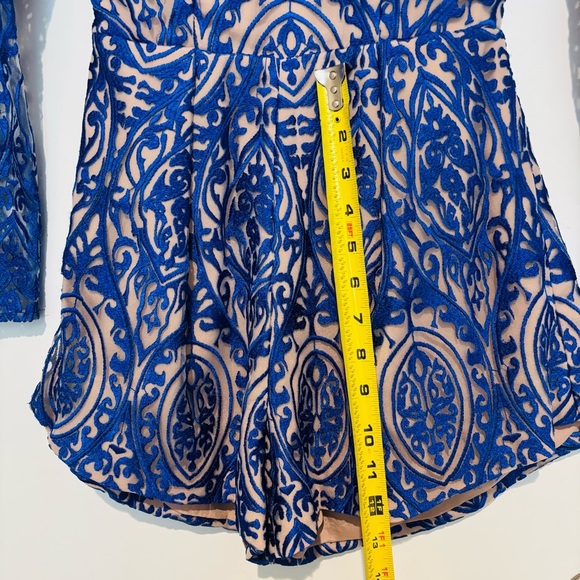 Lace blue/brown lined Backless Shorts Jumpsuit size XS-S - Picture 12 of 16